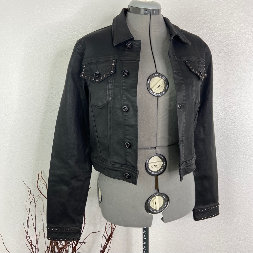 NWT GRACE in L.A. Black Studded Denim Jacket Medium